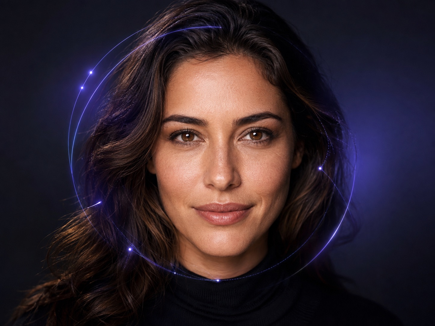 An indigo scan moving across a studio portrait for the AI Age Guesser